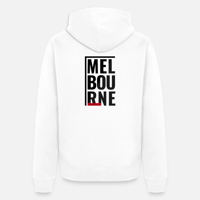 Melbourne, Australie, Conception typographique - Veste à capuche bio Premium Unisexe - blanc