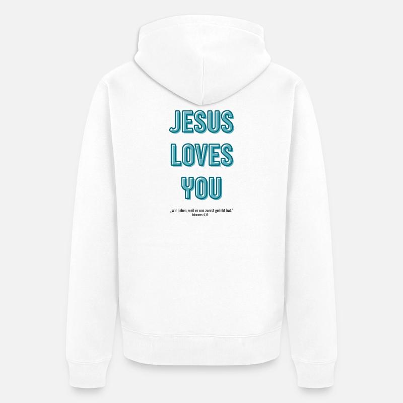 Jésus t’aime en script 3D - Veste à capuche bio Premium Unisexe - blanc