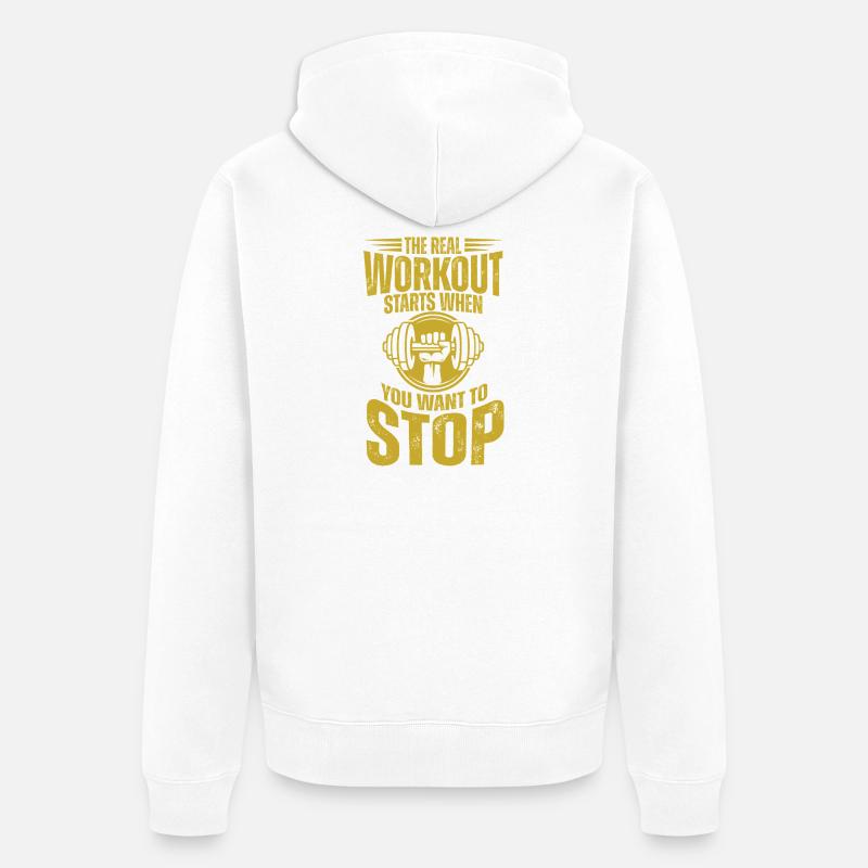 Echtes Workout startet, wenn du aufgibst - Unisex Premium Bio Zip Hoodie - Weiß