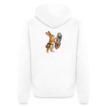 Hase bürstet einen Klettergriff - Unisex Premium Bio Zip Hoodie - Weiß - Hinten - Thijin (182cm)