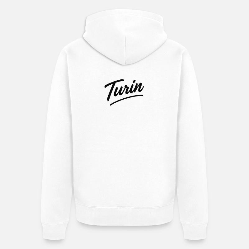 Lettrage à la main en écriture de Turin - Veste à capuche bio Premium Unisexe - blanc