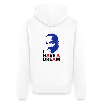 MARTIN LUTHER KING - Unisex Premium Bio Zip Hoodie - Weiß - Hinten - Thijin (182cm)