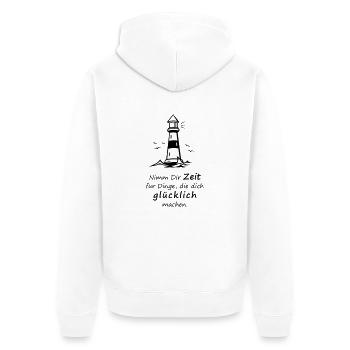 Nimm Dir Zeit - Unisex Premium Bio Zip Hoodie - Weiß - Hinten - Thijin (182cm)