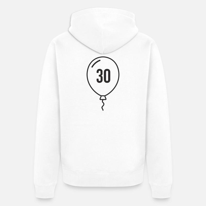 Ballon numéro 30 – Conception d’anniversaire rond - Veste à capuche bio Premium Unisexe - blanc