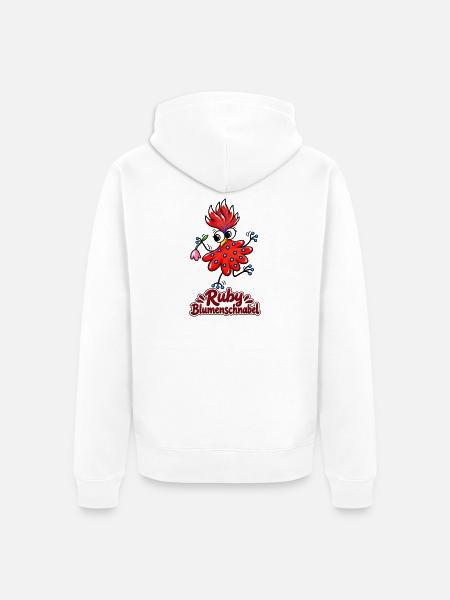 Ruby Blumenschnabel - fröhlicher Blütenvogel - Unisex Premium Bio Zip Hoodie - Weiß