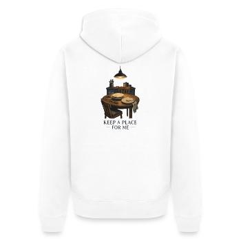 Behalte einen Platz für mich - Unisex Premium Bio Zip Hoodie - Weiß - Hinten - Thijin (182cm)