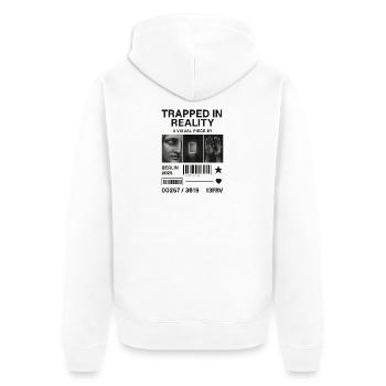 Trapped in Reality Berlin 2025 - Unisex Premium Organic Zip Hoodie - white - Back - Thijin (182cm)