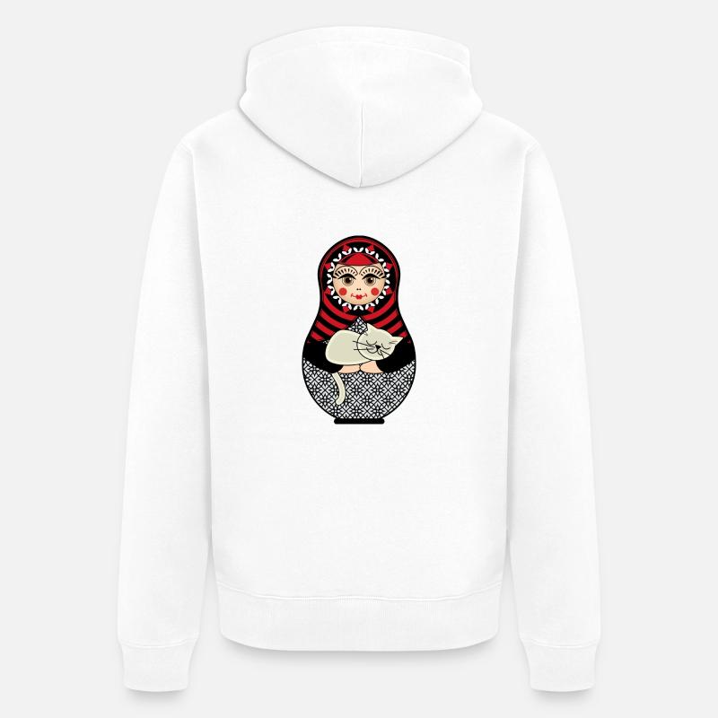 Matryoshka matryoshka poupée russe chat - Veste à capuche bio Premium Unisexe - blanc