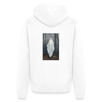 Gespenst mit Blümchen - Unisex Premium Bio Zip Hoodie - Weiß - Hinten - Thijin (182cm)