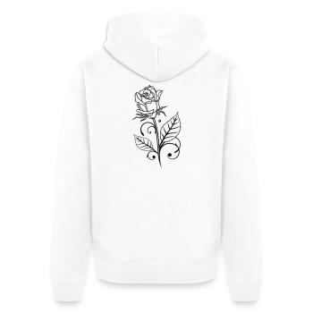 Rose mit Blättern - Unisex Premium Bio Zip Hoodie - Weiß - Hinten - Thijin (182cm)