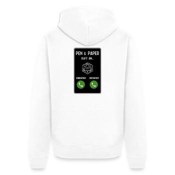 Pen and Paper ruft an - Unisex Premium Bio Zip Hoodie - Weiß - Hinten - Thijin (182cm)