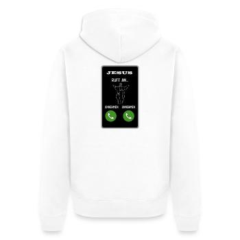 Jesus ruft an - Unisex Premium Bio Zip Hoodie - Weiß - Hinten - Thijin (182cm)