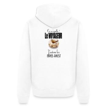 On m'appelle le Voyageur, j'adore le Paris-Brest - Veste à capuche bio Premium Unisexe - blanc - Dos - Thijin (182cm)