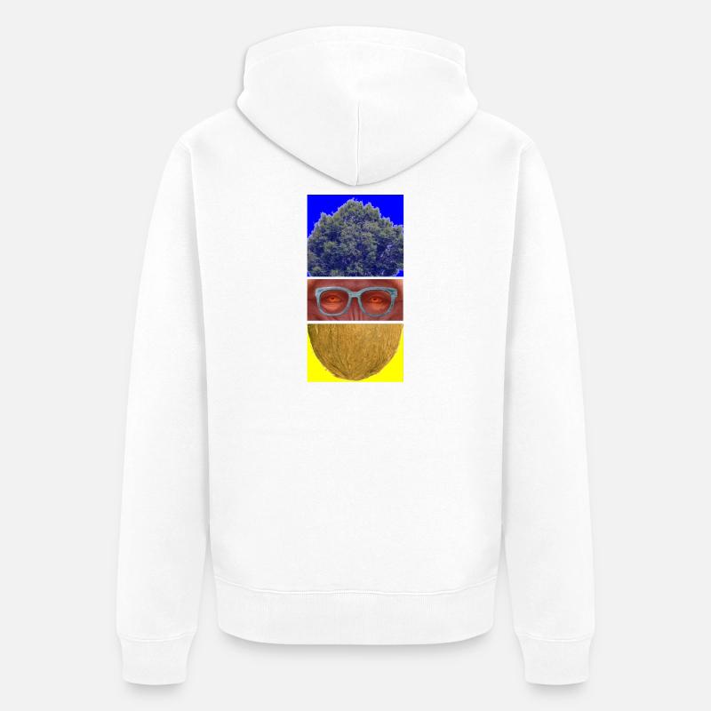 Triptyque coloré: arbre, visage et noix - Veste à capuche bio Premium Unisexe - blanc