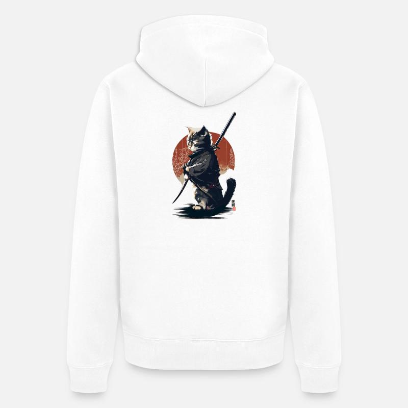 Kawaii Neko Samurai : chat samouraï - Veste à capuche bio Premium Unisexe - blanc