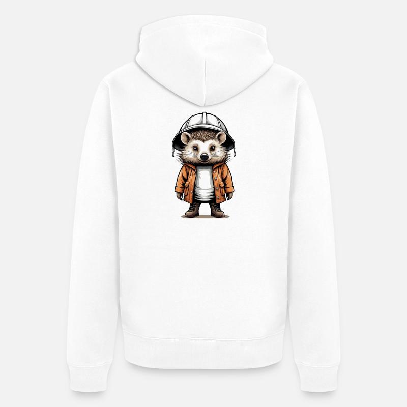 Hérisson mignon avec chapeau d’expédition - Veste à capuche bio Premium Unisexe - blanc