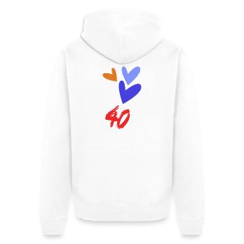 40. 40 JAHRE. 40-JÄHRIGES JUBILÄUM. 40-JÄHRIGES JUBILÄUM. - Unisex Premium Bio Zip Hoodie - Weiß - Hinten - Thijin (182cm)