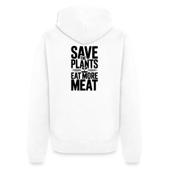Rettet die Pflanzen, esst mehr Fleisch - Unisex Premium Bio Zip Hoodie - Weiß - Hinten - Thijin (182cm)