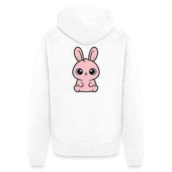 Kawaii Hase Rosa Große Augen Süß - Unisex Premium Bio Zip Hoodie - Weiß - Hinten - Thijin (182cm)