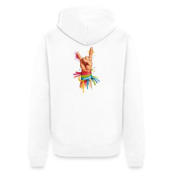 Festival Hand – Love & Musik Graffiti - Unisex Premium Bio Zip Hoodie - Weiß - Hinten - Thijin (182cm)