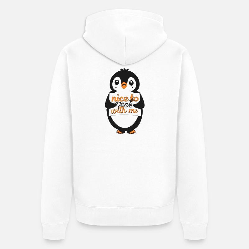 Pingouin avec Sympa de me rencontrer - Veste à capuche bio Premium Unisexe - blanc