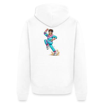 Un homme d’aérobic rétro énergique - Veste à capuche bio Premium Unisexe - blanc - Dos - Thijin (182cm)