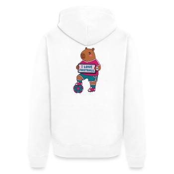Football Capybara -  Tee Design -Soccer Fan Gift - Unisex Premium Organic Zip Hoodie - white - Back - Thijin (182cm)