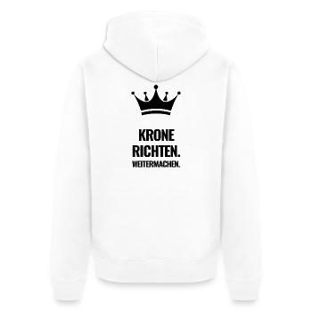 Krone richten. Weitermachen. - Unisex Premium Bio Zip Hoodie - Weiß - Hinten - Thijin (182cm)