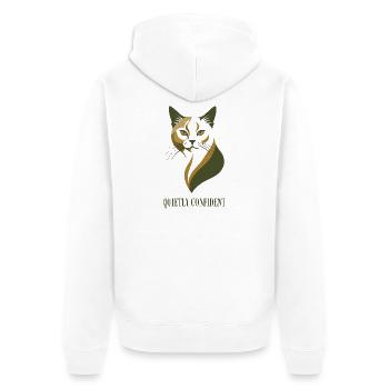 Quietly Confident – Selbstbewusste Katze - Unisex Premium Bio Zip Hoodie - Weiß - Hinten - Thijin (182cm)