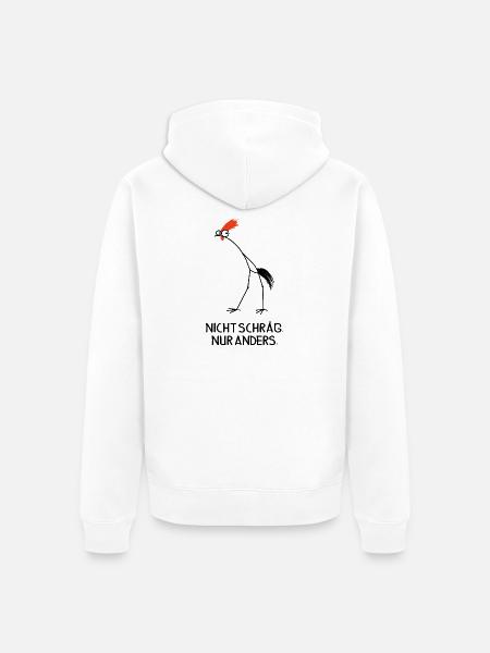 Nicht schräg – nur anders – Hahn - Unisex Premium Bio Zip Hoodie - Weiß