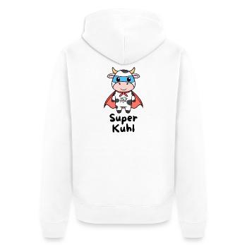 Super Kuhl – Superhelden Kuh - Unisex Premium Bio Zip Hoodie - Weiß - Hinten - Thijin (182cm)