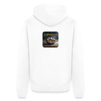 Coffeetime Kaffeebohne mit Reißverschluss - Unisex Premium Bio Zip Hoodie - Weiß - Hinten - Thijin (182cm)