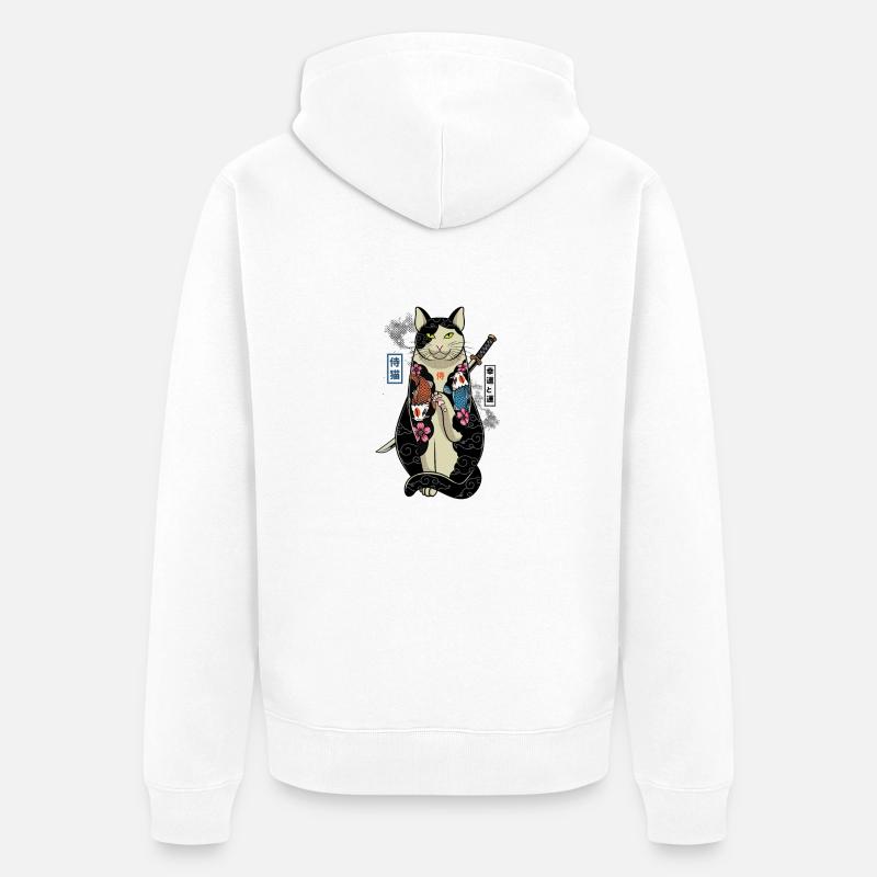 samurai cat - maneki neko - Veste à capuche bio Premium Unisexe - blanc