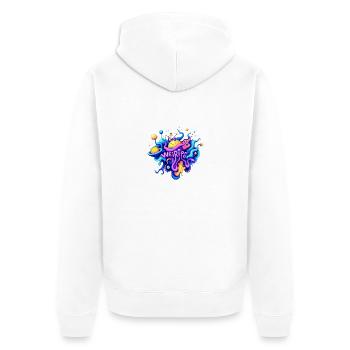 Glücklich - Unisex Premium Bio Zip Hoodie - Weiß - Hinten - Thijin (182cm)