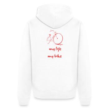 Fahrräder und Motivation zur Bewegung - Unisex Premium Bio Zip Hoodie - Weiß - Hinten - Thijin (182cm)