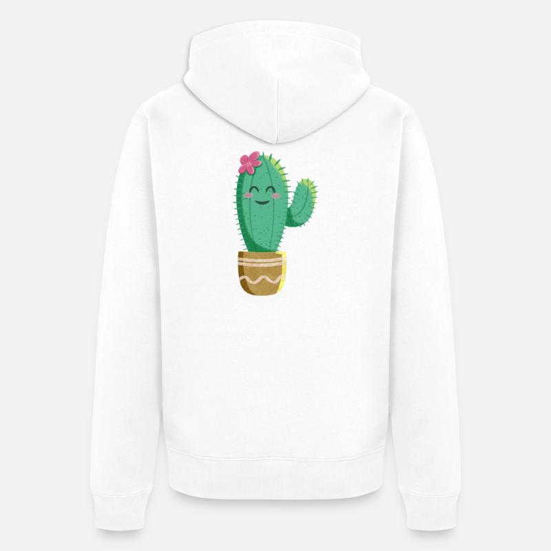 Süßer Kaktus mit Blume - Unisex Premium Bio Zip Hoodie - Weiß