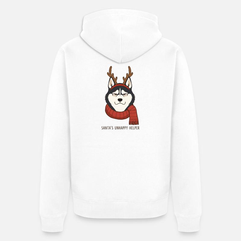 Grumpy Husky – Santa’s Unhappy Helper - Unisex Premium Bio Zip Hoodie - Weiß