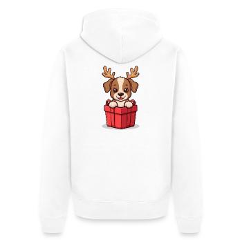 Surprise Pup – Dog in Christmas Gift - Unisex Premium Bio Zip Hoodie - Weiß - Hinten - Thijin (182cm)