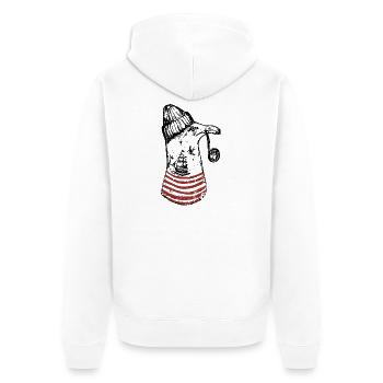 Möwe Kapitän Mütze Küste Seemann Meer - Unisex Premium Bio Zip Hoodie - Weiß - Hinten - Thijin (182cm)