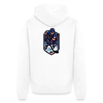 Eisjäger 86 – Hockey-Action - Unisex Premium Bio Zip Hoodie - Weiß - Hinten - Thijin (182cm)