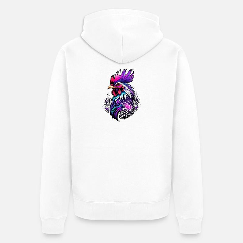 Coq coloré dans le style de tatouage - Veste à capuche bio Premium Unisexe - blanc