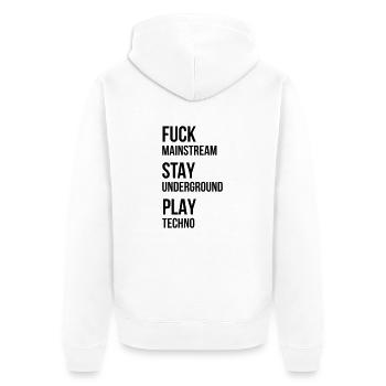 fuck mainstream techno underground Club DJ Party - Unisex Premium Bio Zip Hoodie - Weiß - Hinten - Thijin (182cm)