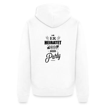 er heiratet wir machen nur party - Unisex Premium Bio Zip Hoodie - Weiß - Hinten - Thijin (182cm)