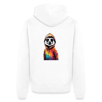 Cooles Erdmännchen - Unisex Premium Bio Zip Hoodie - Weiß - Hinten - Thijin (182cm)