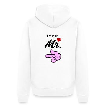 im her mr - Unisex Premium Bio Zip Hoodie - Weiß - Hinten - Thijin (182cm)