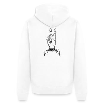 Hand gestures peace with peace text - Unisex Premium Organic Zip Hoodie - white - Back - Thijin (182cm)