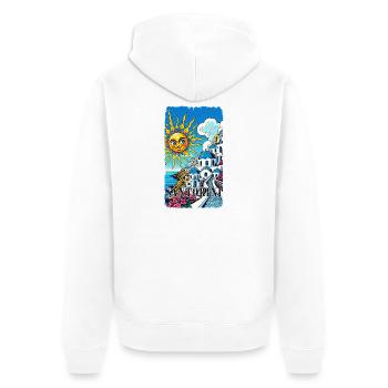 Vacances à Santorin, Grèce, Volcan Akrotiri - Veste à capuche bio Premium Unisexe - blanc - Dos - Thijin (182cm)