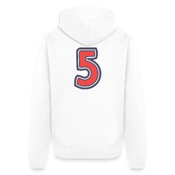 5. 5 YEARS. 5th ANNIVERSARY. 5 YEAR ANNIVERSARY - Unisex Premium Organic Zip Hoodie - white - Back - Thijin (182cm)