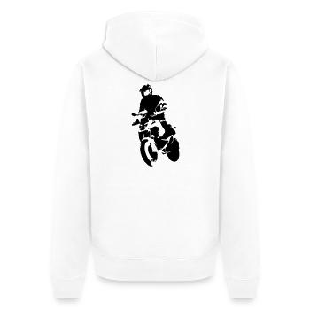 Bikershirt1300vektor - Unisex Premium Bio Zip Hoodie - Weiß - Hinten - Thijin (182cm)