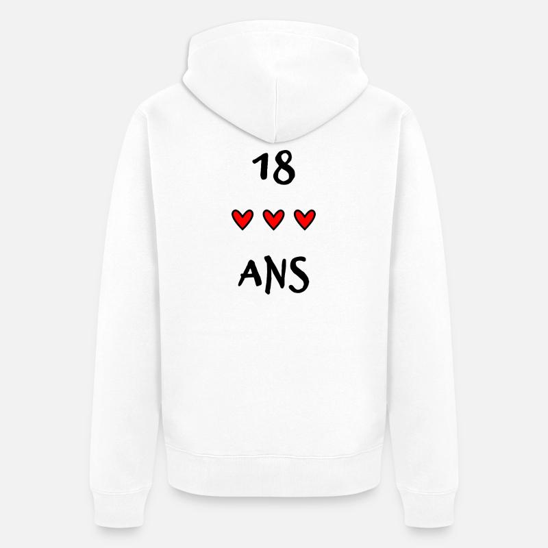 18. 18 ANS. 18e ANNIVERSAIRE. ANNIVERSAIRE 18 ANS. - Veste à capuche bio Premium Unisexe - blanc